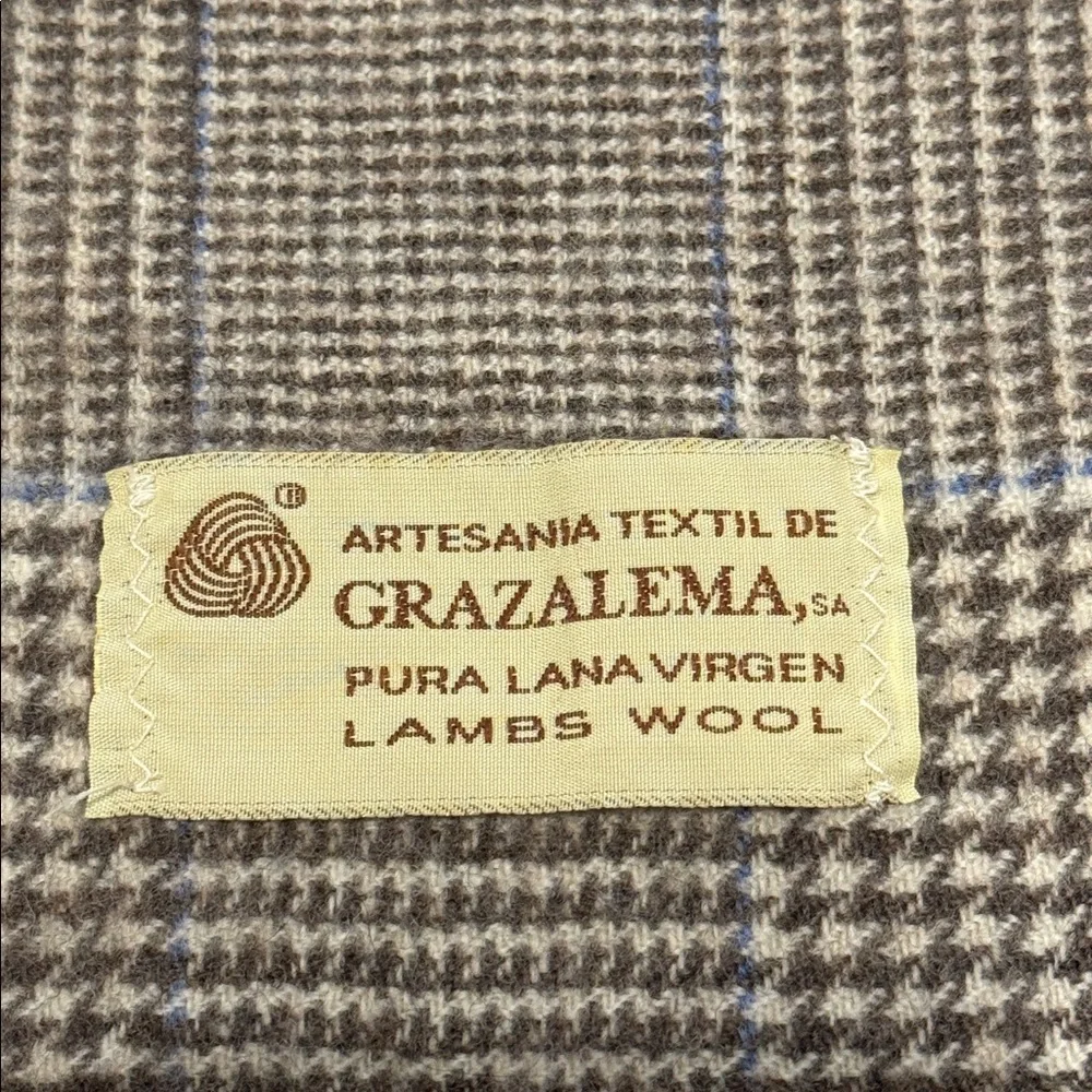 Grazalema scarf Lambs Wool‎ Checkered Fabric tan shades pure lambs wool